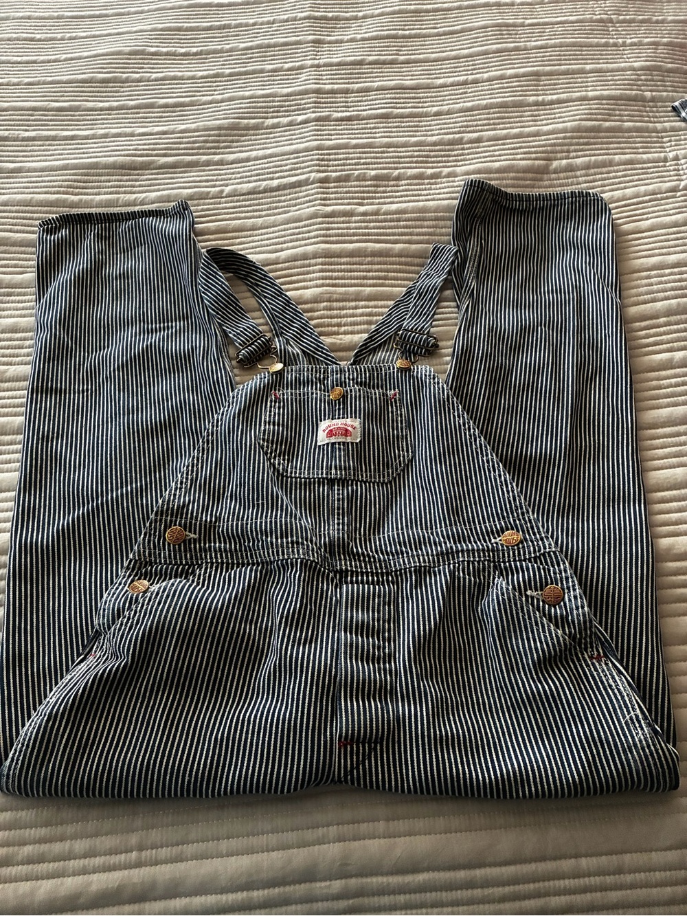 Round House striped overalls youth size 12 Boys or Girls. Made in USA